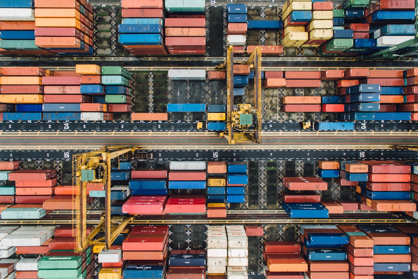 Colourful shipping containers stacked in a port